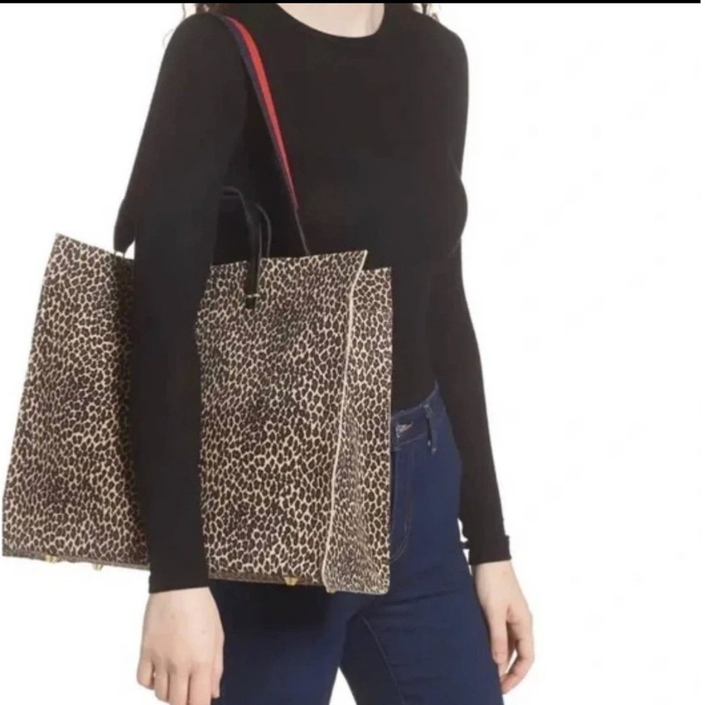 Clare V Marcelle Suede Simple Tote Leopard Print Large Shoulder Bag - Picture 3 of 8